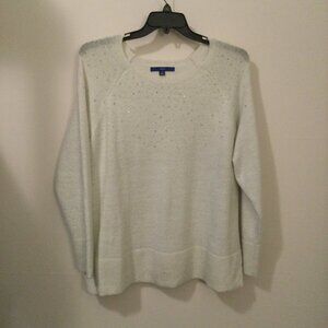 APT.9 Womens Size 1X White w/ Silver Dots Long Sleeve Pullover Sweater EUC